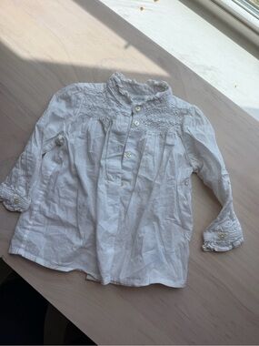 Ralph Lauren White Ruffled Button-Front Top